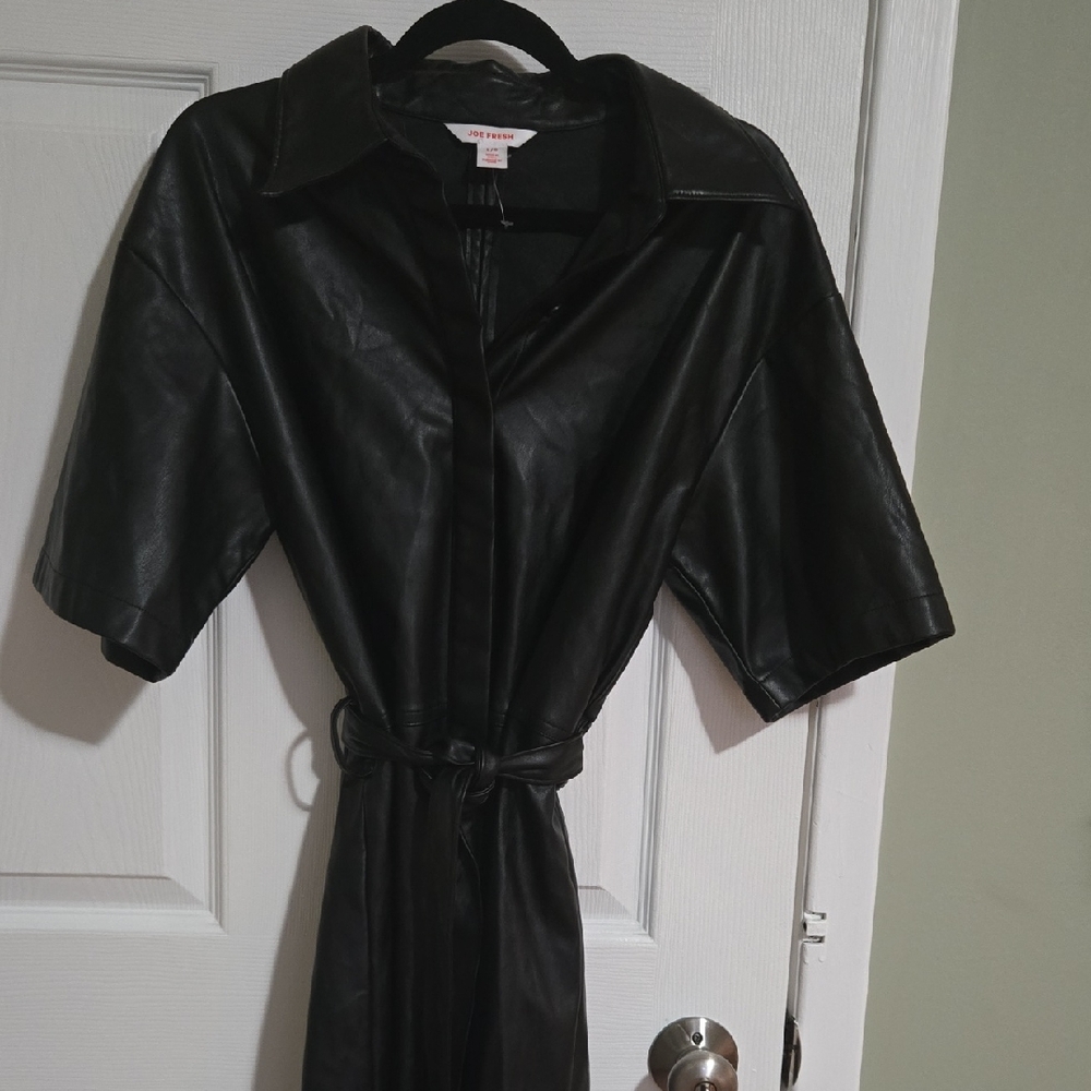 Joe Fresh Black Faux Leather Belted Mini Dress